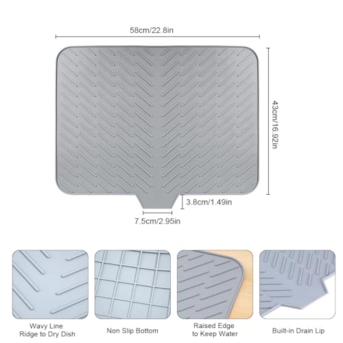 Image of Supvox 23 * 17 Inches Silicone Slope Draining Mat, Square Large Drainage Plate, Simple Picnic Diatom Mud Bar Mat (Grey)