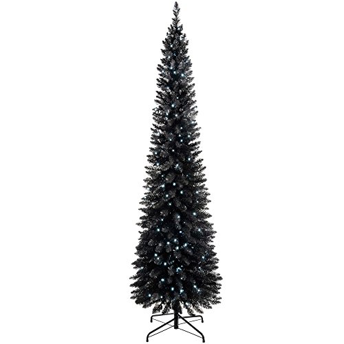 WeRChristmas Pre-Lit Pencil Christmas Tree with 180 LED Lights, 6.5 feet/1.95 m - 25 x 25 x 213 cm, Black