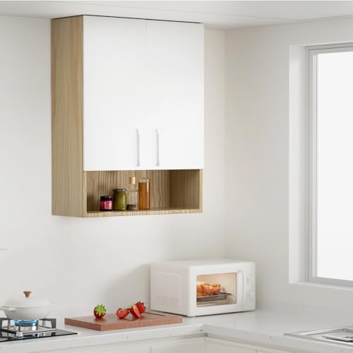 La Mejor Selección de Gabinetes para Cocina Pequeña los más recomendados. 49 Alacena Gabinete para Cocina 2 Puertas, Mueble Superior de Cocina con Repisa Flotante Blanco 60 * 30 * 80cm (Beige)