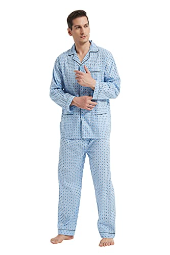 Image of GLOBAL Mens Pajamas Set, 100% Cotton Woven Drawstring Sleepwear Set with Top and Pants /Bottoms