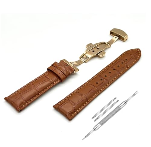 Image of Lineon 20mm Half Padded Leather Mens Watch Strap with ButterFly Lock For Branded Watches Tool and Pins Include