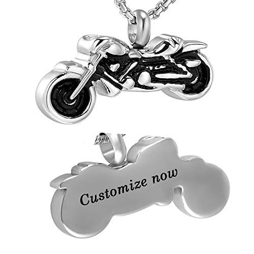 EternityMemory Motorcycle Stainless Steel Memorial Jewellery Ash Keepsake Cremation Urn Necklace for Men&Women (Customize)