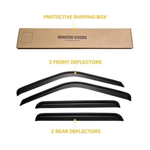 Image of Window Visors for 1995-2000 Tahoe /Yukon, 1992-1999 Suburban, Chevy /GMC C /K 1500 /2500 / 3500 for Crew Cab 1992-2000, Rain Guards Vent Deflector Shade Smoke for 1999-2000 Escalade, Tape-On, 4PCS