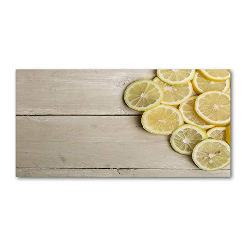 Fond de hotte en verre pour cuisine lumineuse motif citrons jaunes champêtre 100x50cm
