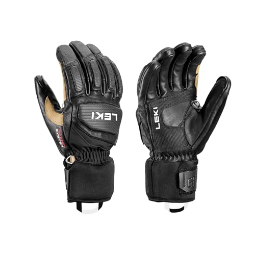 LEKI Griffin Pro 3D Primaloft Gold isolierte wasserabweisende Handschuhe für Skifahren, Snowboarden und kaltes Wetter, Schwarz-Hellbraun, Größe S