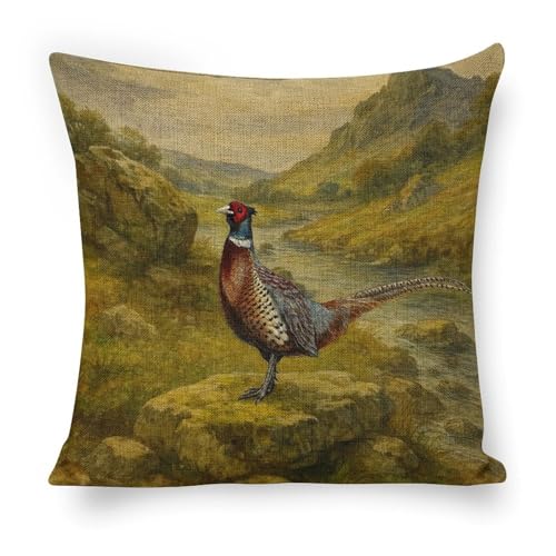 mydtiz Throw Pillow Cover 18 x 18 Vintage Pheasant in The Mountains Couch Sofa Decorative Pillowcase Cushion Cover Square Linen Pillow Case for Bed Living Room