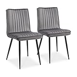 TUKAILAi Set of 2 Velvet Upholstered Dining Chairs with Backrest and Strong Black Metal Legs Dining Living Room Lounge Leisure Kitchen Chairs Bedroom Chair Restaurant Furniture Grey