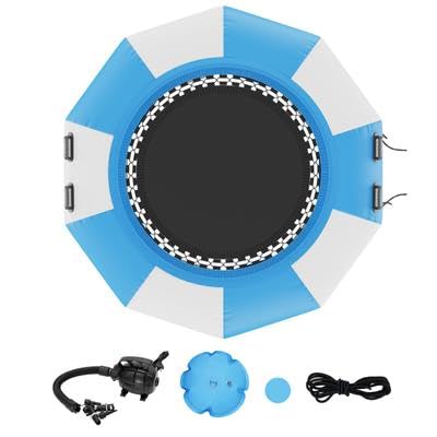 Happybuy Inflatable Water Bouncer, 6.5ft Recreational Water Trampoline,Portable Bounce Swim Platform with 3-Step Ladder & Electric Air Pump, Kids Adults Floating Rebounder for Pool, Lake, Water Sports
