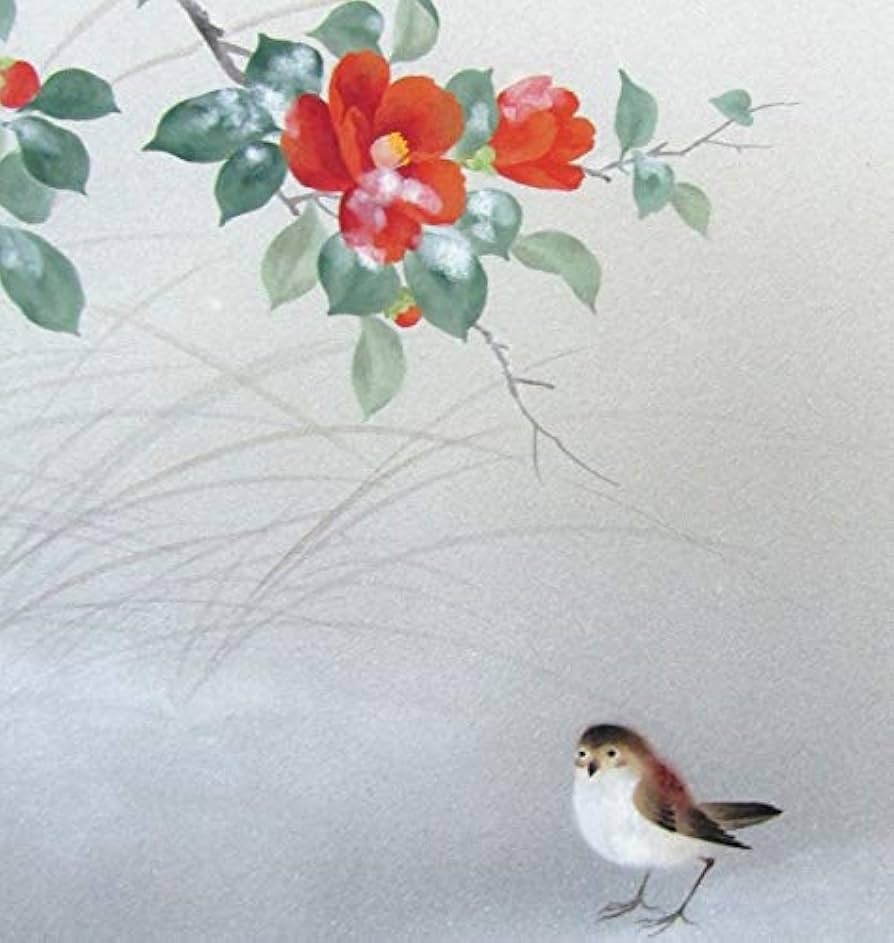 【真作】掛軸　雪椿に遊ぶ雀　冬の風雅掛軸　静寂と生命　合箱入　T57 Amazon.co.jp: 遠田一成『雪椿』日本画 掛け軸 花鳥画 風景画