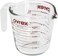Pyrex Prepware 6001075 Measuring Cup with Red Graphics - Clear Non-Porous Glass, Microwave/Oven/Dishwasher Safe