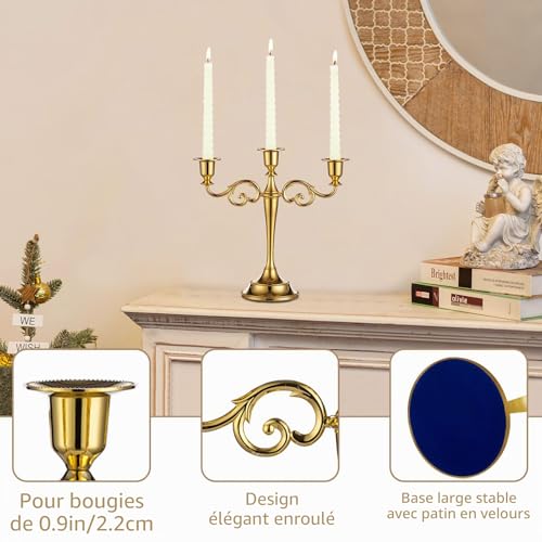 Sziqiqi Chandelier Bougeoir à 3 Branches, Doré, Zinc – vue 5