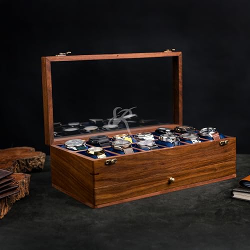 Image of Royal Craft Expertise Handmade Vintage Men's Wooden Watch Box with Drawer - Rosewood Watch Case for Men - Custom Timepice Holder & Gift for Him, Luxury Premium Watch Display Case