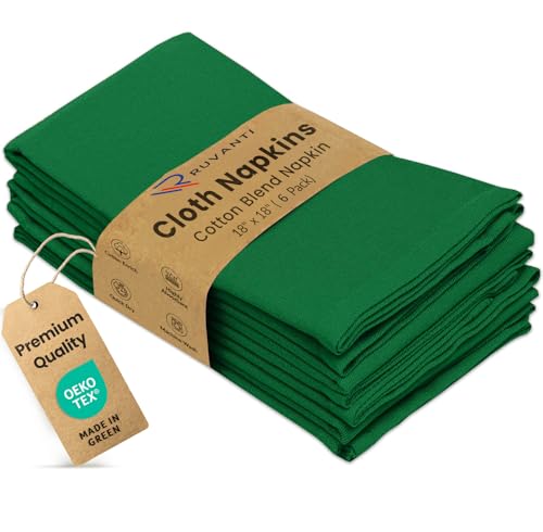 Image of Ruvanti Cloth Napkins Set of 6, Cotton Enrich 18 inchx18 inch - Dark Green