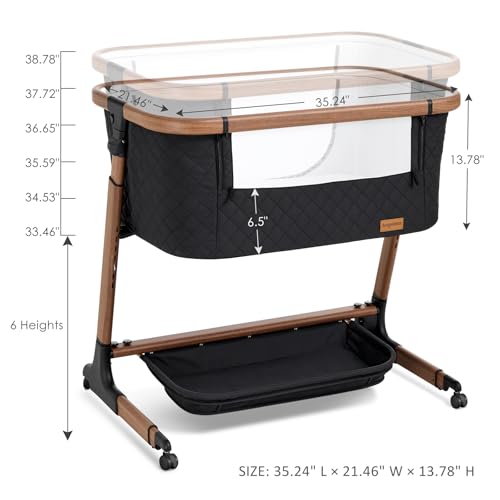 Electric Smart Baby Bassinet & Bedside Bassinet with 5 Rocking Speeds, 3 Timer Modes, 12 Soothing Musics, 6 Adjustable Heights, Large Storage Basket (Black)