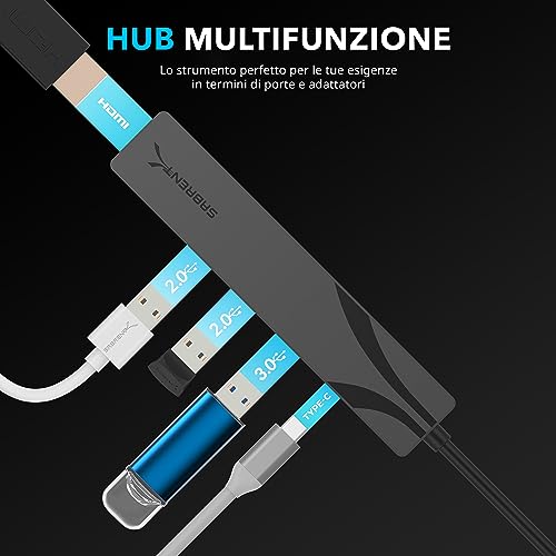 Sabrent Hub USB C HDMI, Multipresa USB C hub, per Macbook, PC, Pen Drive, PS4/PS5, 5 in 1 hub usb type c, 1 HDMI 4K, 1 Porta USB 3.2 Gen 1, 2 Porte USB 2.0, 1 porta USB tipo C, PD (60W) (HB-SHPU) - Hub USB - Immagine 4