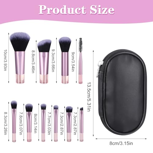 10 Pcs Travel Makeup Brush Set Mini Makeup Brushes Travel Size With Pack Portable Small Eyeshadow Eye Lipstick Foundation Brush Shadow Contour Blush Concealer Black Pink - Image 2