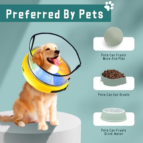 Image of Ovatt PVC inflatable pet collar for small medium and large dogs after surgery ,Washable Dog Cone Collar w /Removable Hard Cone for Dogs After Surgery (Orange, L)