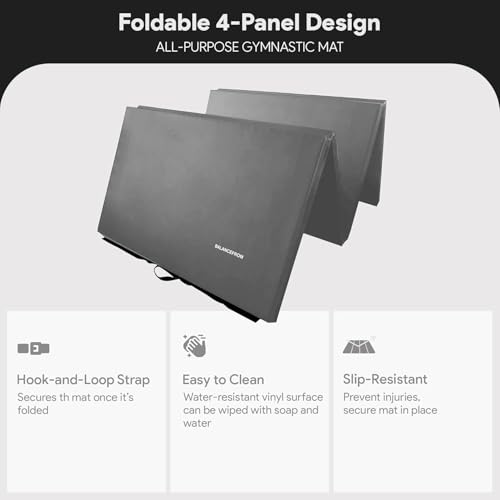 Image of BalanceFrom 6x4 Feet 4-Panel Folding Gymnastics Mat - 2-Inch Thick Pad with Vinyl Surface and Carrying Handles for Tumbling, Yoga, Pilates, Home Workouts, and Martial Arts