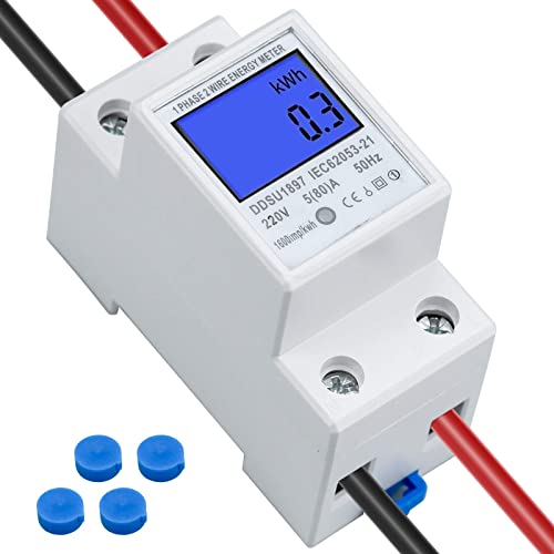 TDDL Compteur d'alimentation numérique LCD avec rail DIN 5 (80) A 1 phasé 2 pôles 2 pôles DIN