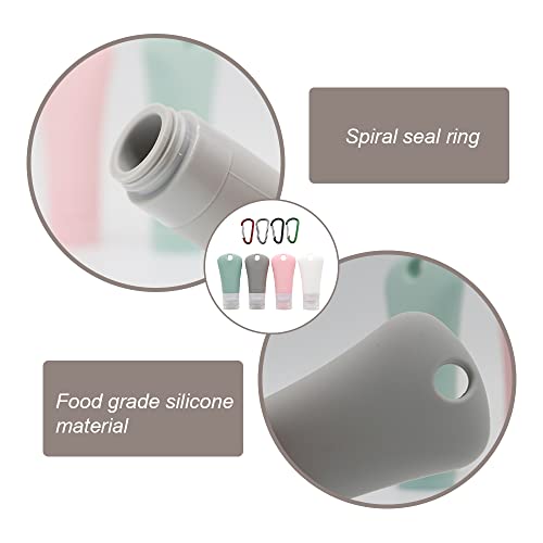 4 Pcs 60ml Leakproof Silicone Travel Bottle Portable Travel Containers Set Refillable Squeezable Container with 4 Hook Carabiner for Travel Toiletries3