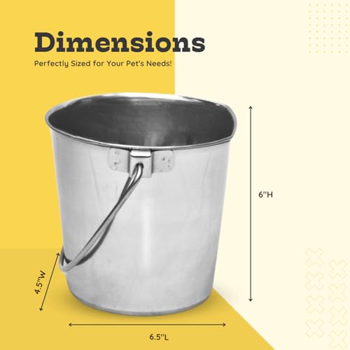AASPIRE PETS Heavy Duty Stainless Steel Flat Side Bucket 2 Quarts- Durable Food & Water Pail for Dogs, Cat, Kennels, Cages and Critter Crates - Enjoyable and Mess Free Multi-Purpose Pets Buckets