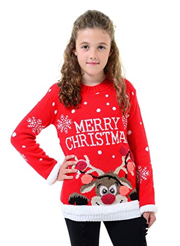 Pull de Noël 3D enfant rouge qui ne gratte pas pour 11-12 ans