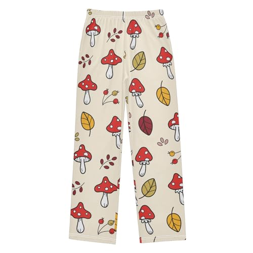 Boys' Pants Fall Red Mushrooms Berries Leaves Long Bottoms Jogger Pants Elastic Waist Trousers with Pockets S-XL