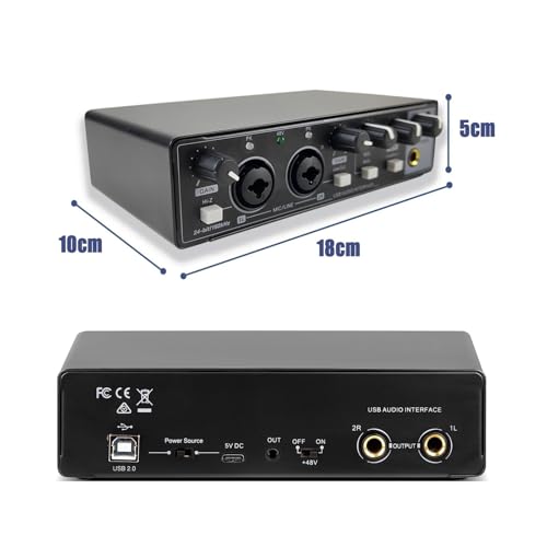 オーディオミキサー ミキサー レコーディングスタジオ用サウンドカード ループバックモニタリング付きレコーディング用USBインターフェース 48V レコーディング、ライブストリーミング、ポッドキャスティング用(Black)
