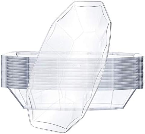 Plasticpro Disposable Hard Plastic Oblong Serving Boat 15 oz for Dips, Sauces, Snacks, Candy, Nosh, Birthday Party, Banana Split, or Salad Bowl Pack of 24 Clear