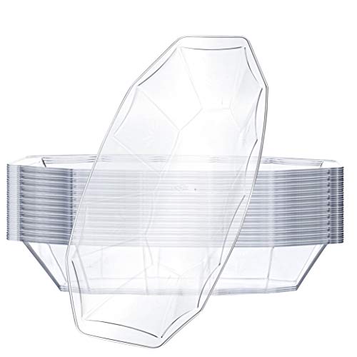 Plasticpro Disposable Hard Plastic Oblong Serving Boat 15 Oz For Dips, Sauces, Snacks, Candy, Nosh, Birthday Party, Banana Split, Or Salad Bowl Pack Of 24 Clear #TOP2