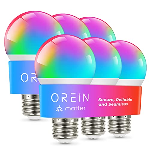 OREiN Matter Smart Light Bulbs Reliable WiFi Light Bulb with Matter A19 E26 LED Color Changing Light Bulbs 60W Equi 800LM CRI>90 Work with Alexa/Google Home/Apple Home/SmartThings/Siri 6Pack OREiN Matter Smart Light Bulbs Reliable WiFi Light Bulb with Matter A19 E26 LED Color Changing Light Bulbs 60W Equi 800LM CRI>90 Work with Alexa/Google Home/Apple Home/SmartThings/Siri 6Pack