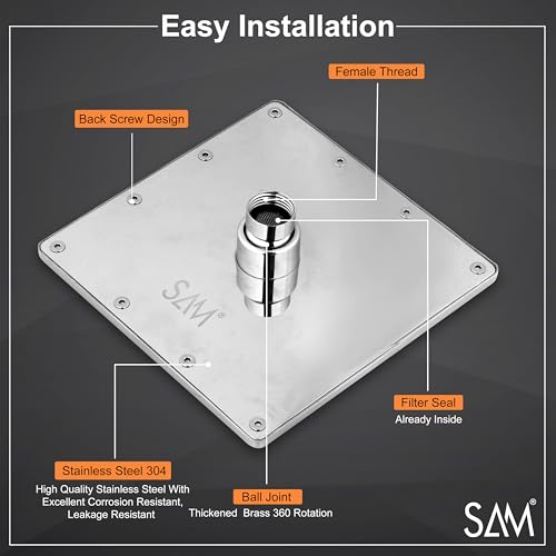 Image of SAM Shower Slim High Pressure Rainfall Showerhead Without Arm for bathroom (Leesha, 6 * 6)