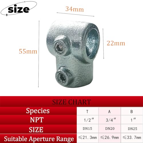 LONG TAO 4PCS 1/2\" Galvanized Pipe Fittings DN15 Single Socket Tee Galvanized Steel Pipe Pipe Clamps Single Socket Tee Pipe Fitting Rail Connector Fit Pipe for 90° Butt Joint Between Two Pipes