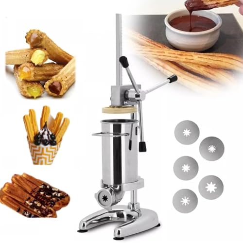 Churro comercial - Máquina manual de acero inoxidable de 2L/3L con 5 moldes, máquina de llenado de churros para preparación de aperitivos