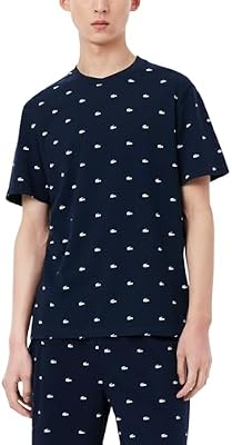 Lacoste Men's Crocodile Print Pajama Top – Navy Blue/White, Large (Amazon Exclusives)