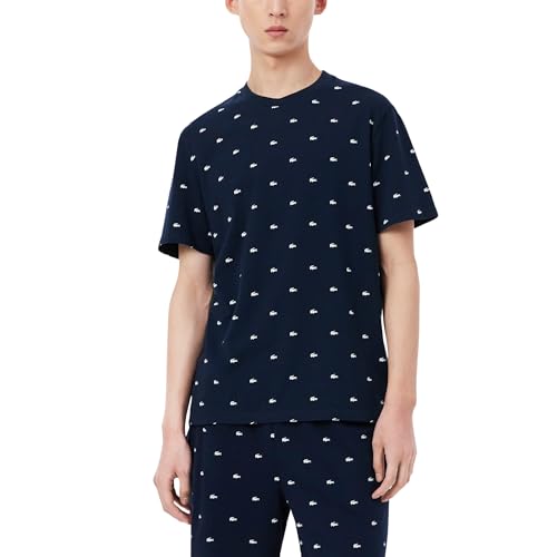 Lacoste Men's Crocodile Print Pajama Top, (Amazon Exclusives), Navy Blue/White, X-Large