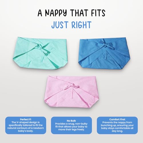 Image of Nappy for New Born Baby - Set of 12 Pcs /Cotton Cloth Langot for Babies, 0-6 Months, Double Layer Nappies, V Shaped, Washable and Reusable, Pack of 12