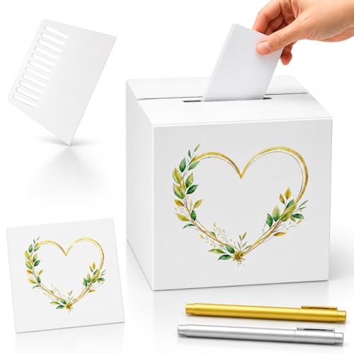 Shyllin Urne Mariage avec Autocollants Transfert et Raclette, Boîte à Cartes DIY 21 x 21 x 21 cm, Décoration Mariage pour Cartes de Vœux et Cadeaux (DIY Type 1)