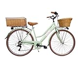 cambio 6 velocita' Cicli Tessari - bicicletta da donna bici da città city bike da passeggio 28\'\' con cambio vintage retro\' con cesto in vimini e cassetta (verde)
