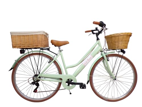 cambio 6 velocita' Cicli Tessari - bicicletta da donna bici da città city bike da passeggio 28\'\' con cambio vintage retro\' con cesto in vimini e cassetta (verde)