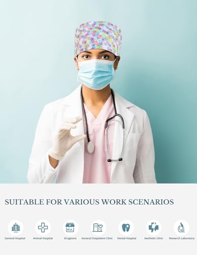 Image of Scrub Caps for Women with Buttons, Classic Surgical Caps | Double-Sided Printed, Adjustable,Long Hours, Sweatbands, Fabric Help Reduce Static Buildup