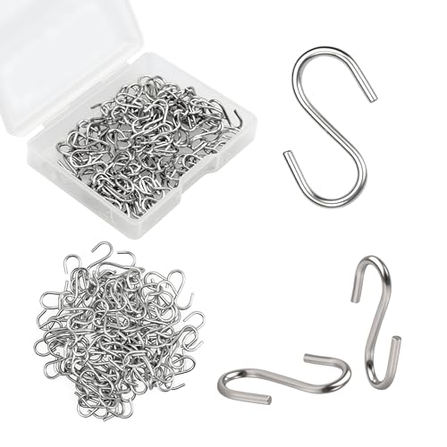 Tingheng 100 Pcs Mini S Hooks for Hanging, 1/2 Inch Small Stainless Steel S-Shaped Hooks for Christmas Ornaments, Jewelry Display, DIY Crafts & Key Chains
