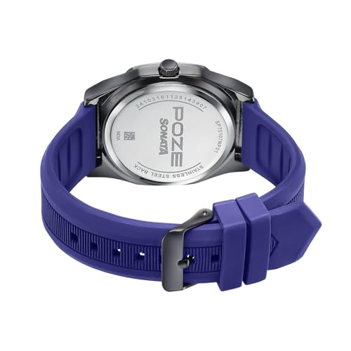 Image of Sonata Poze 8 Quartz Analog with D.Blue Dial D. Blue Silicon Strap Watch for Men - SP70107NP01W