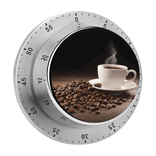 Coffee Cup and Coffee Bean Timers Exquisite Stainless Steel Mechanical Kitchen Timer with Loud Alarm Magnetic Manual Countdown Timer Wind Up Cooking Timer Clock for Home Study Cooking