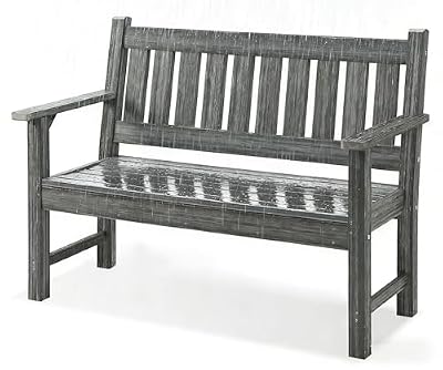 ACUEL HDPE Outdoor Bench Patio Seating 800 Lbs Capacity, Weathered Gray