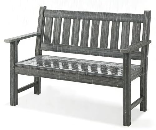 ACUEL Outdoor Bench, 2-Person Garden Bench, Poly Lumber Patio Bench for Outdoors, Porch, and Park (Grey)