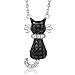 Sterling Silver Round Zirconia Sitting Black Cat Pendant Necklace On 18 Inch 925 Sterling Silver Chain