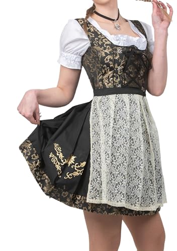 Edelweiss Creek Womenâ€™s Oktoberfest Dirndl Dress â€“ 3-Piece Traditional German Bavarian Outfit Black & Gold 12