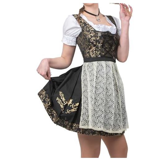 Edelweiss Creek 3-Piece German Oktoberfest Dirndl Dress Short Black and Gold (12)