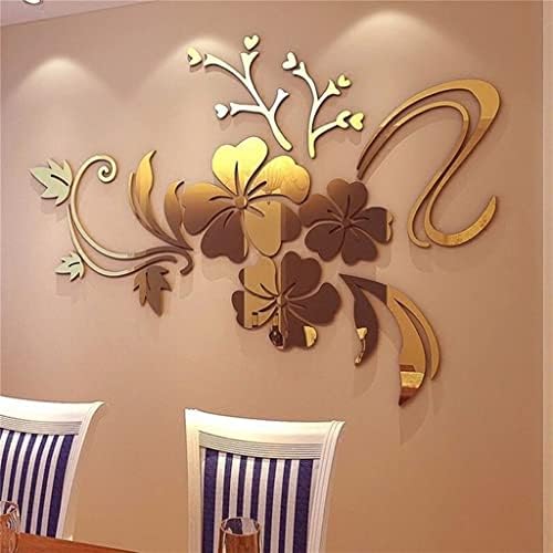 ANWUYANG 3D DIY Mirror Wall Stickers, Floral Art Removable Wall Sticker, Acrylic Mirrored Decorative, DIY Home Mural Decoration (Color : Gold, Size : Medium)